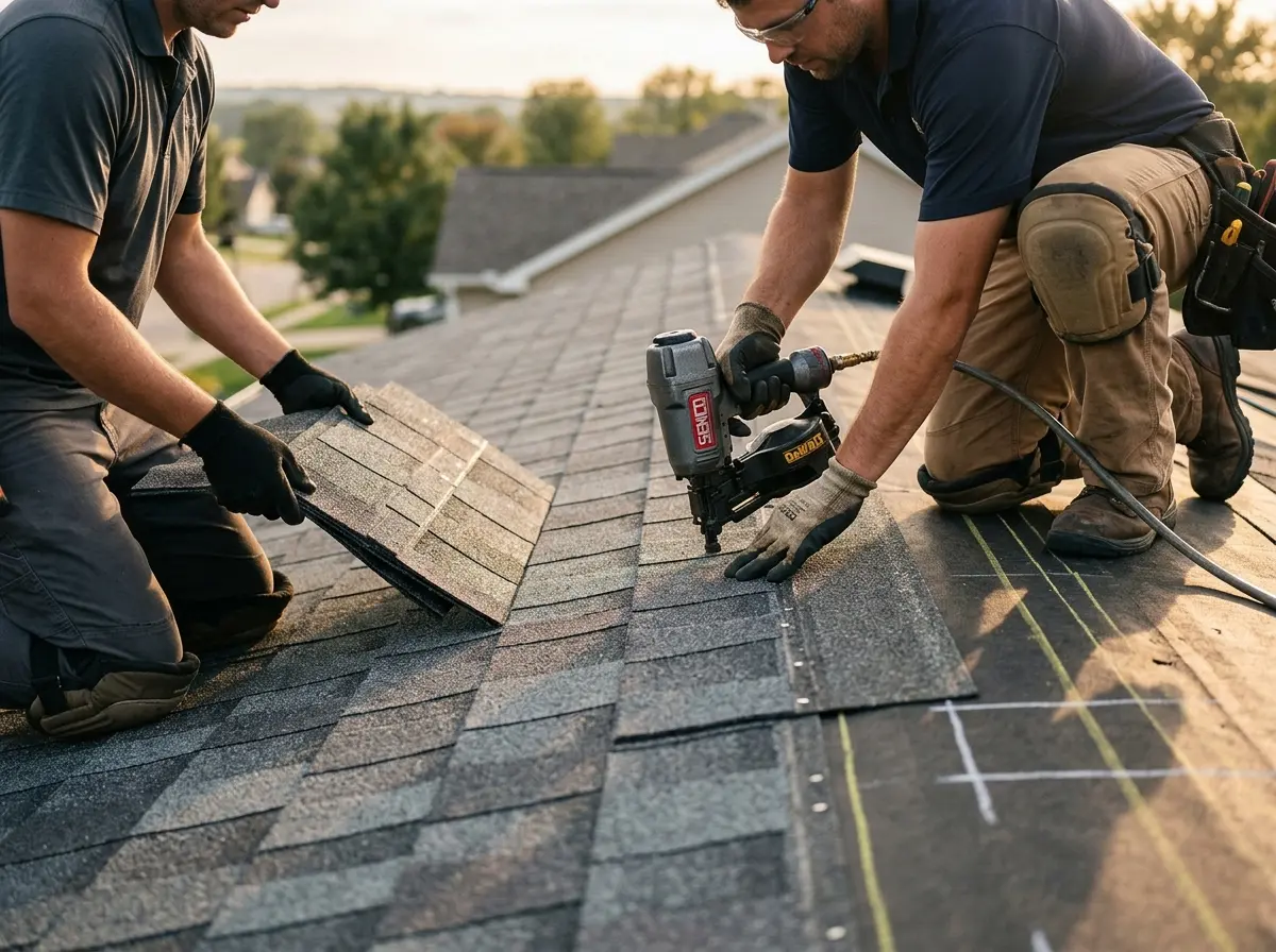 Professional roofer working on a residential roof in Fairfax Station